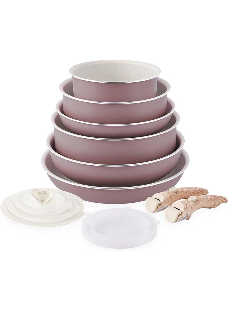 Caannasweis 13PCS Pots and Pans Set Nonstick -Kitchen Cookware Sets Detachable Handle Pot and Pan Set Removable Handle Camping Cooking Set,Compatible with Gas And Electric Stoves ，OvenSafe，Washdisher Safe Non Toxic Frying Pans for Cooking Pan Set，Purple - Image 1